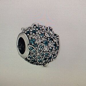 Pandora Silver Charm with Teal Floral Design